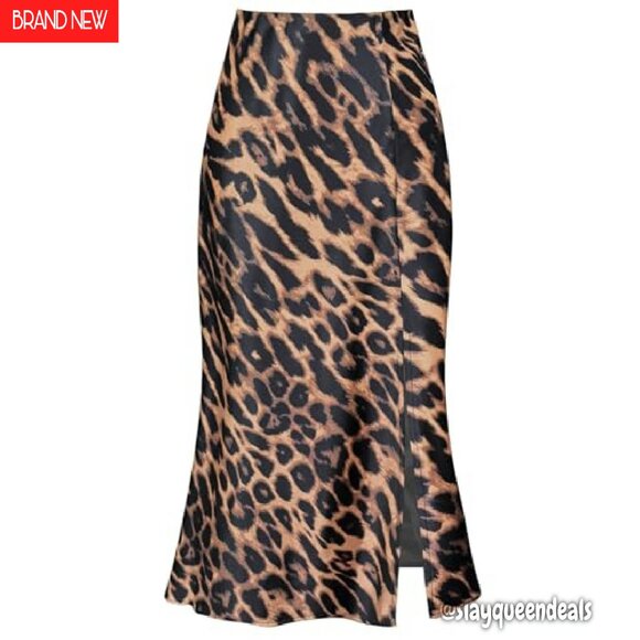 Satin Midi Skirt with Side Slit, High Waisted Elastic, A-Line Silhouette - Picture 7 of 8